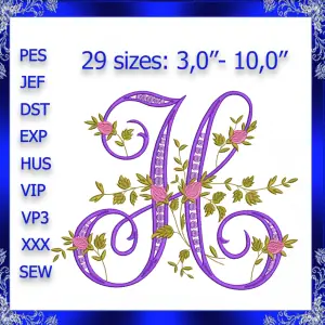 Letter H Monogram Embroidery Floral H monogram Fancy