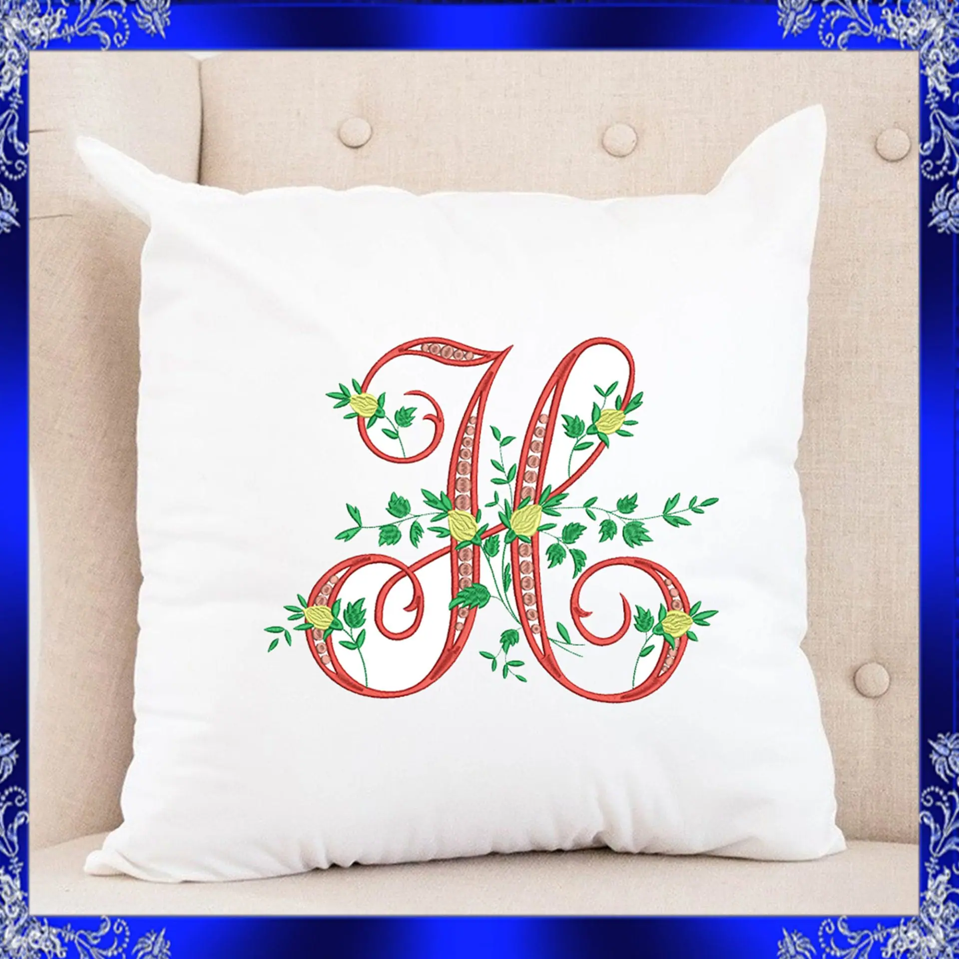 Letter H Monogram Embroidery Floral H monogram Fancy 3 Letter H Monogram Embroidery Floral H monogram Fancy - Image 3