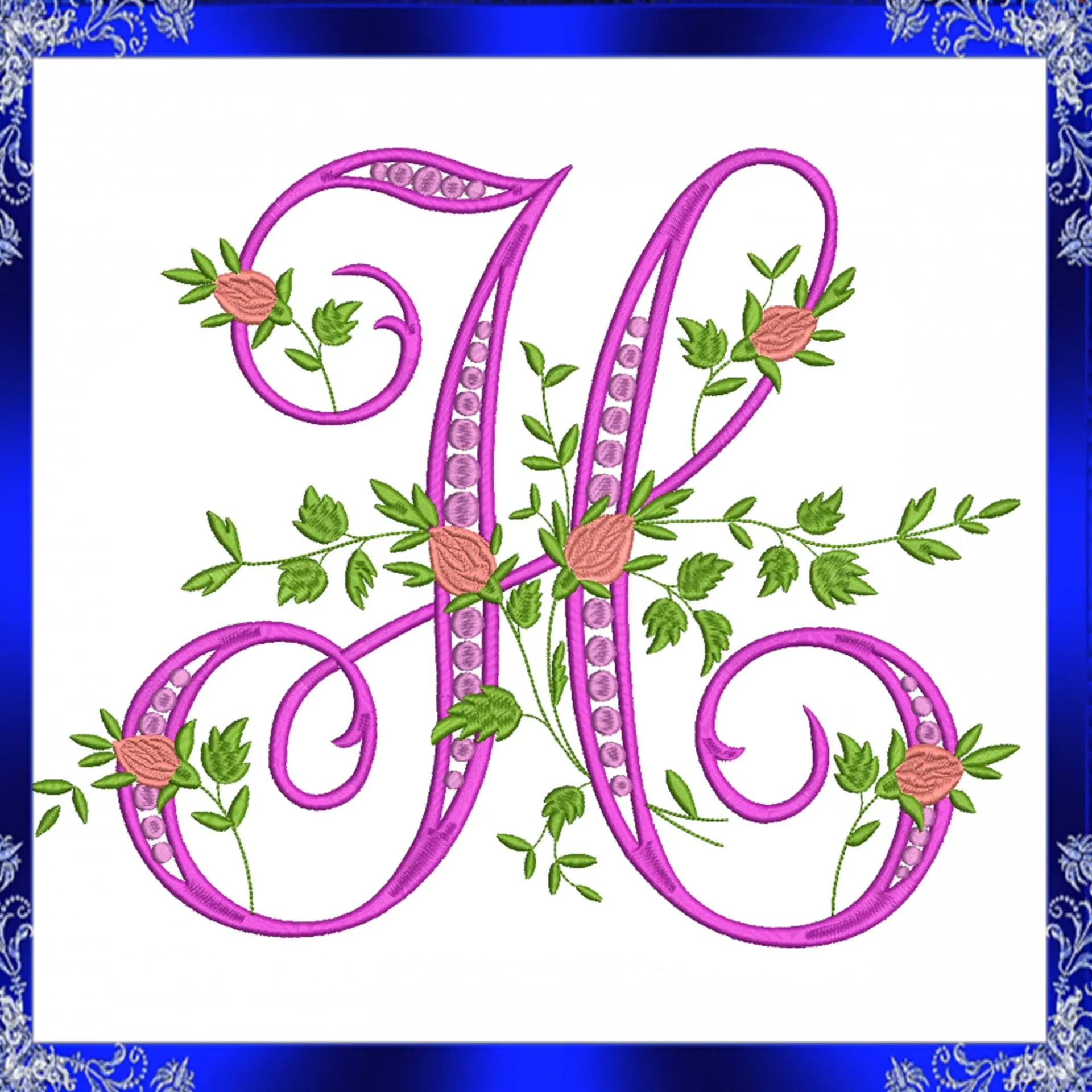 Letter H Monogram Embroidery Floral H monogram Fancy 5 Letter H Monogram Embroidery Floral H monogram Fancy - Image 5