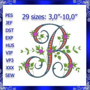 Letter B Monogram Embroidery Floral B monogram Fancy