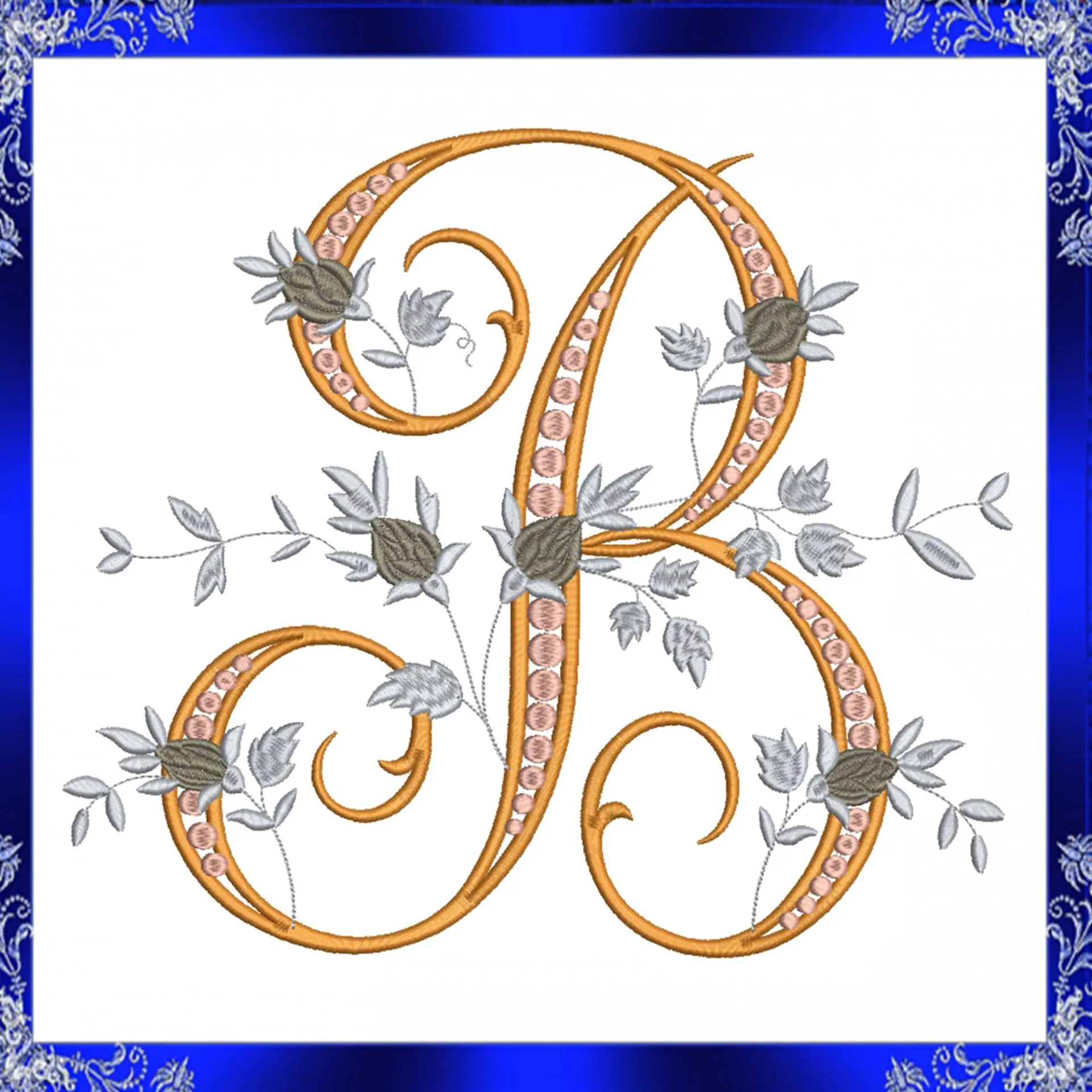 Letter B Monogram Embroidery Floral B Monogram Fancy Crealandia