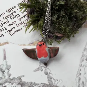 Adorable Ceramic Robin Bird Necklace