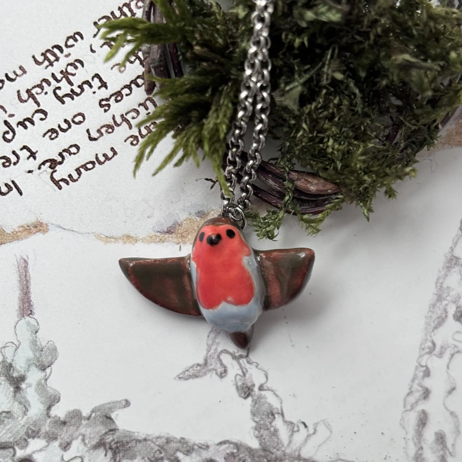 Adorable Ceramic Robin Bird Necklace 1 Adorable Ceramic Robin Bird Necklace