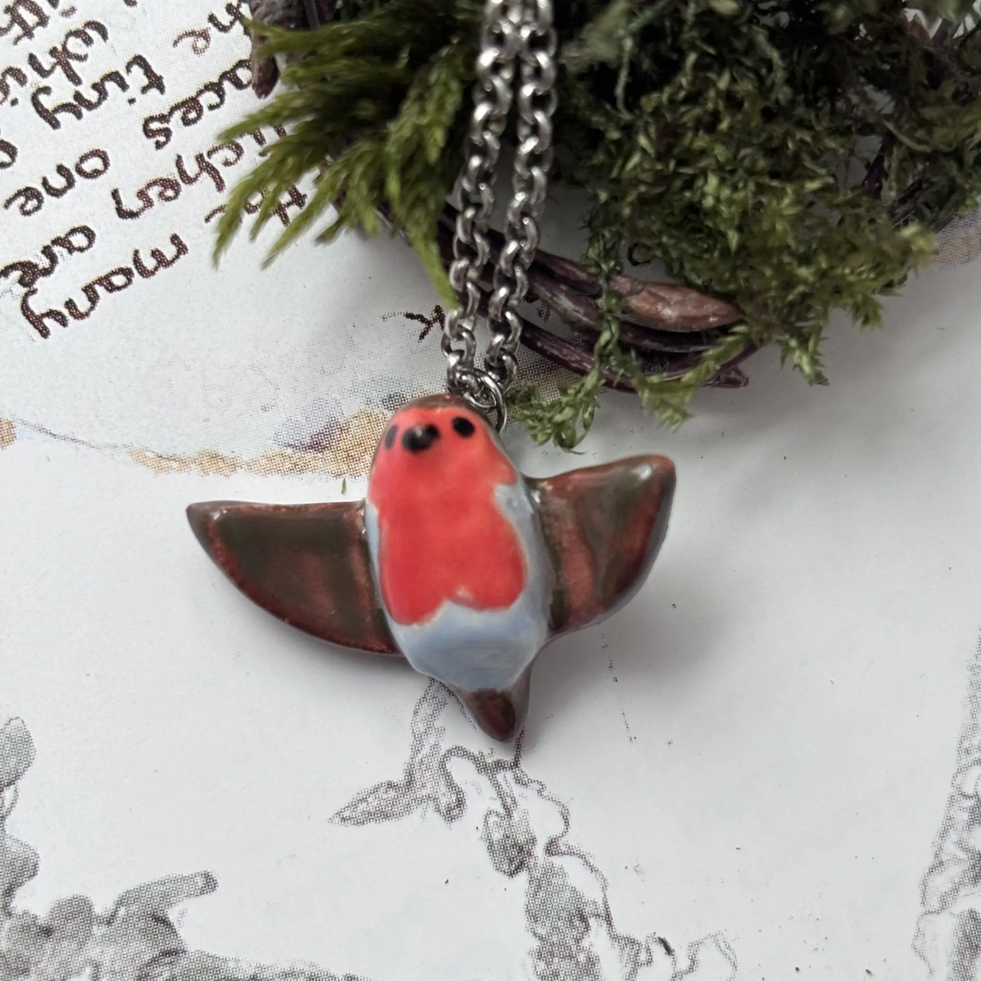 Adorable Ceramic Robin Bird Necklace 4 Adorable Ceramic Robin Bird Necklace - Image 4