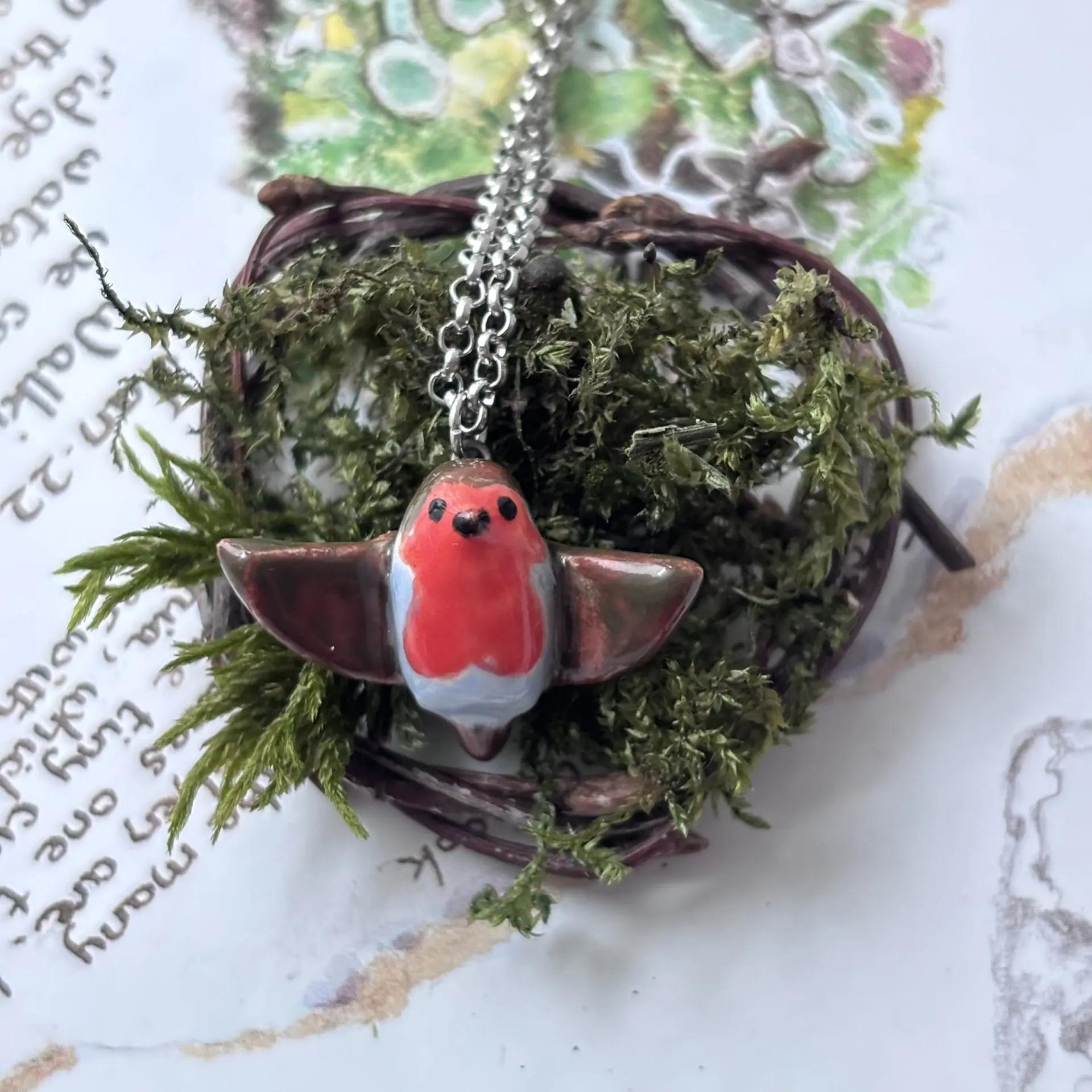 Adorable Ceramic Robin Bird Necklace 5 Adorable Ceramic Robin Bird Necklace - Image 5