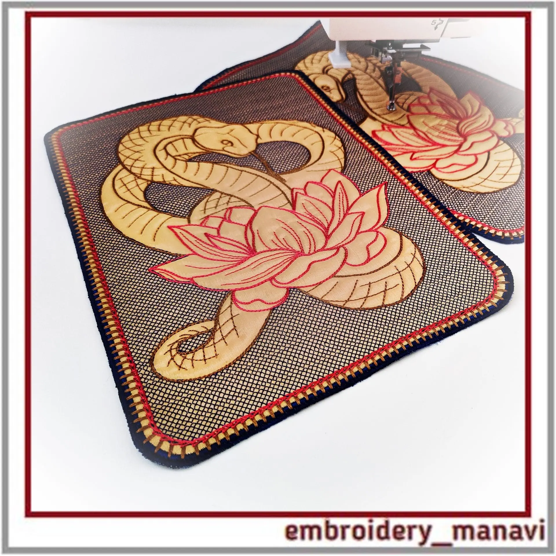In the hoop hot plate with Snake and the lotus pattern embroidery 2 In the hoop hot plate with Snake and the lotus pattern embroidery - Image 2