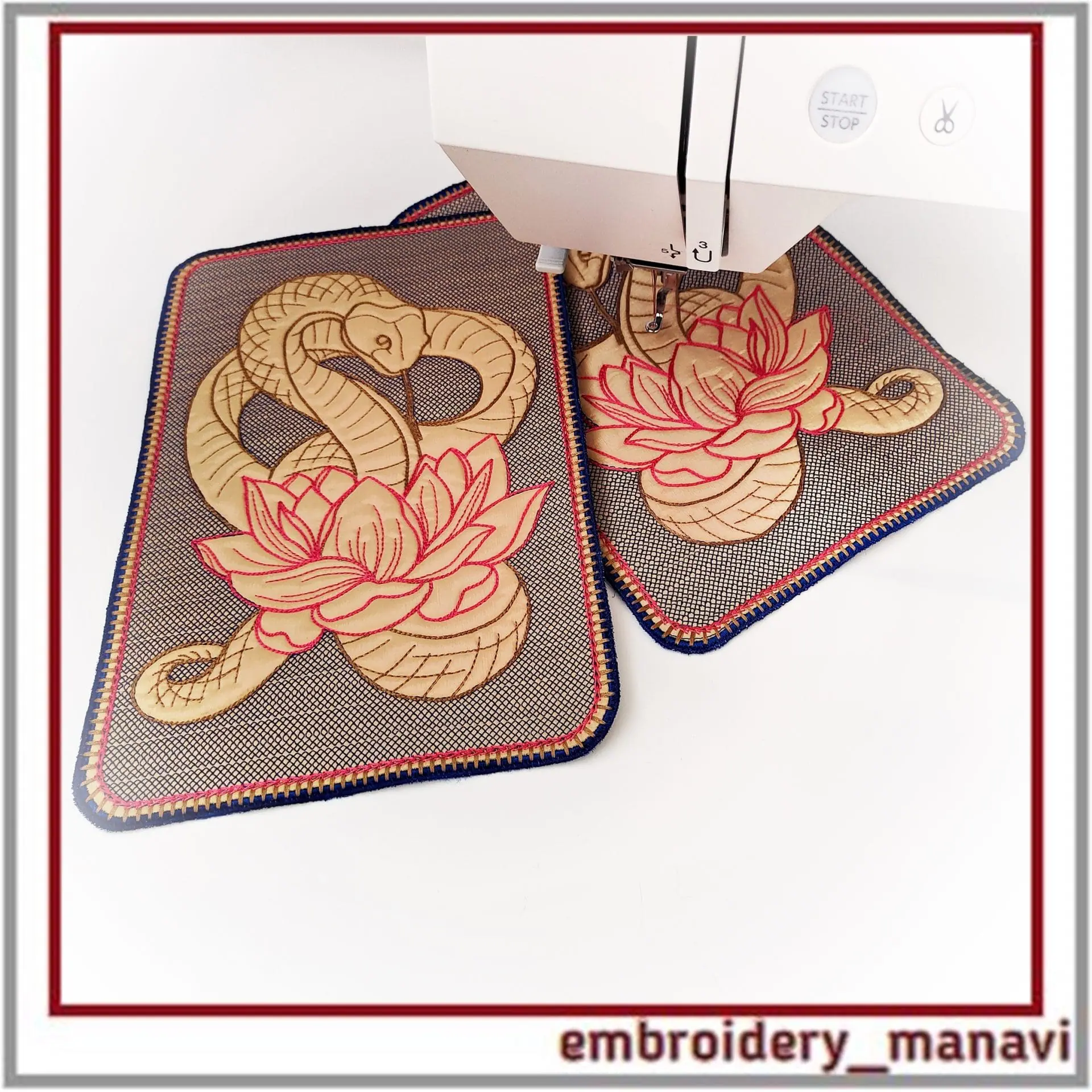 In the hoop hot plate with Snake and the lotus pattern embroidery 5 In the hoop hot plate with Snake and the lotus pattern embroidery - Image 5