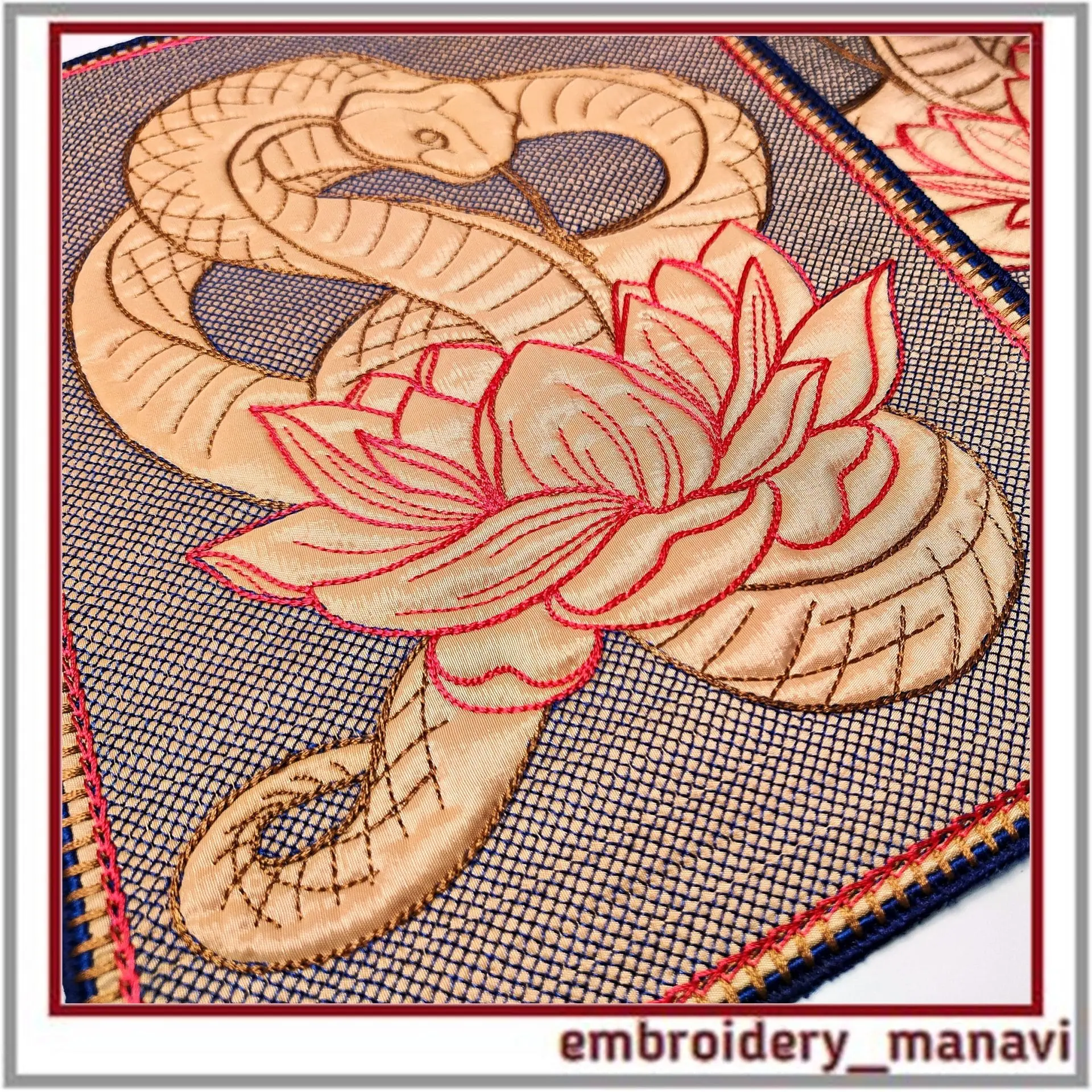 In the hoop hot plate with Snake and the lotus pattern embroidery 4 In the hoop hot plate with Snake and the lotus pattern embroidery - Image 4