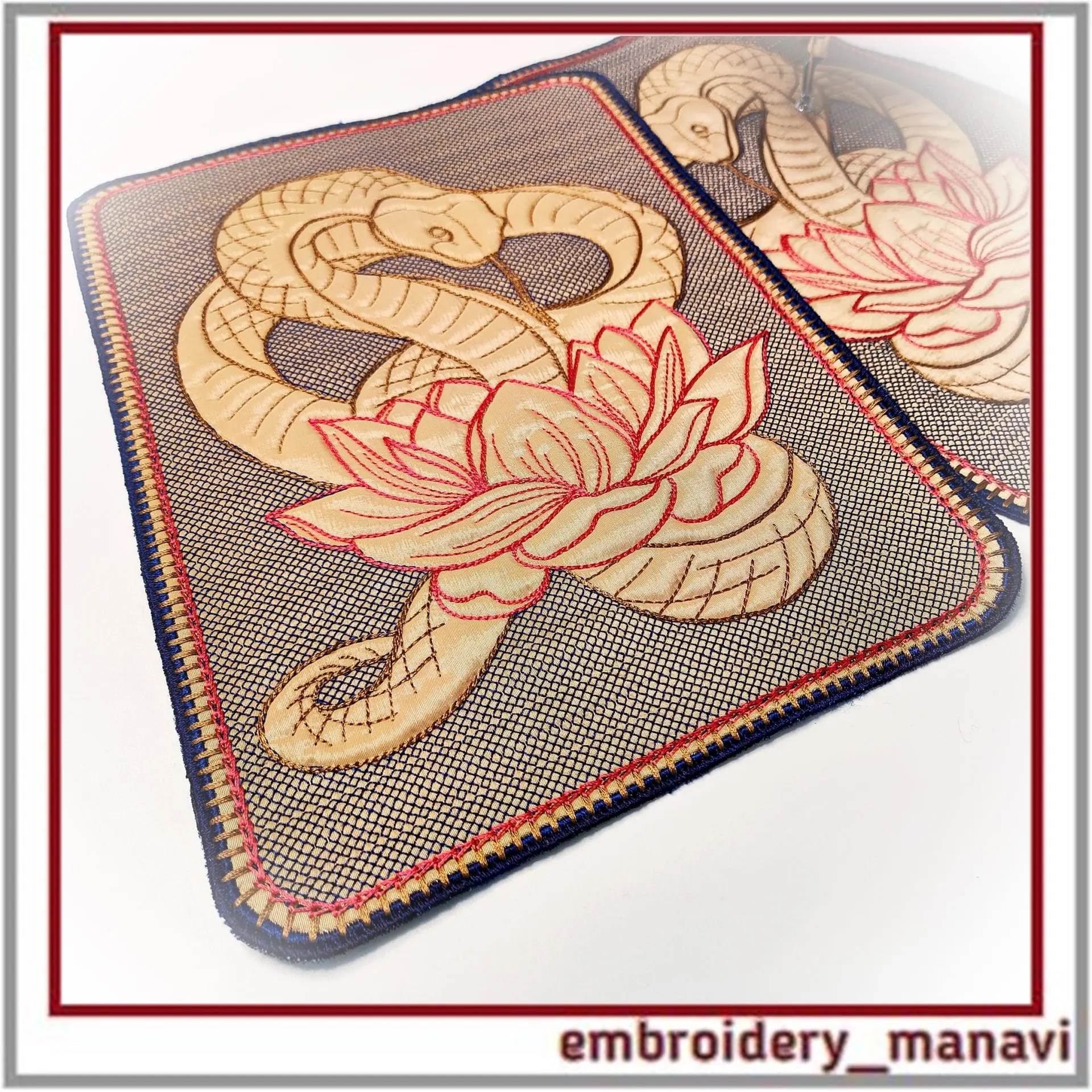 In the hoop hot plate with Snake and the lotus pattern embroidery 3 In the hoop hot plate with Snake and the lotus pattern embroidery - Image 3