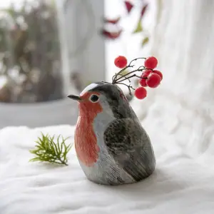 Cute Ceramic Robin Bird Vase, Whimsical Bird Lover's Gift