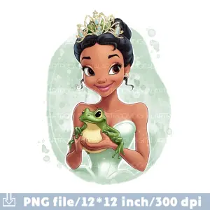 Princess Tiana with a Frog illustration Sublimation design
