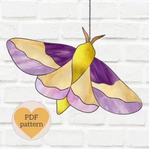 Stained glass pattern Flying Maple Moth