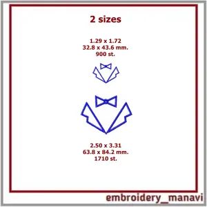 Machine Embroidery Design Lapels and bow tie 2 sizes
