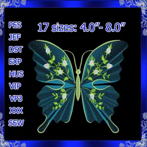 Rippled butterfly machine embroidery design