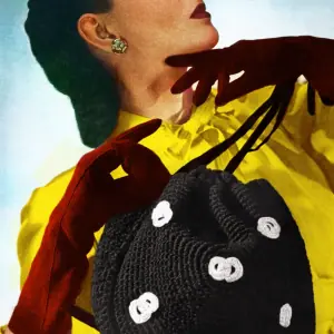 Vintage pattern crochet, round bucket bag, accessory, hand made