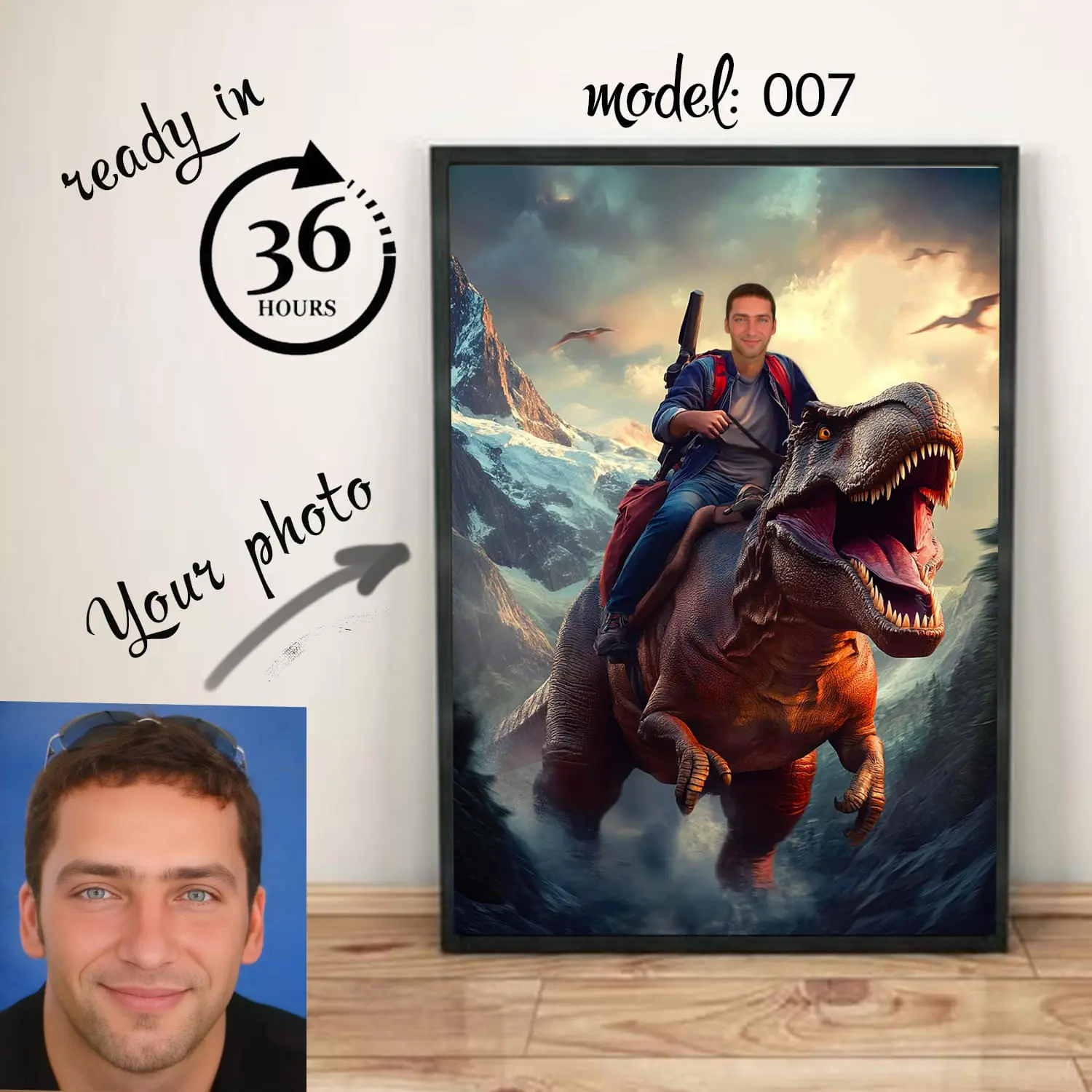 Personalized Portrait of a Jurassic Dinosaur and a Man 1 Personalized Portrait of a Jurassic Dinosaur and a Man
