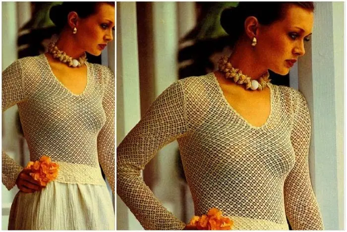 Vintage Crochet Pattern Long Sleeve Blouse