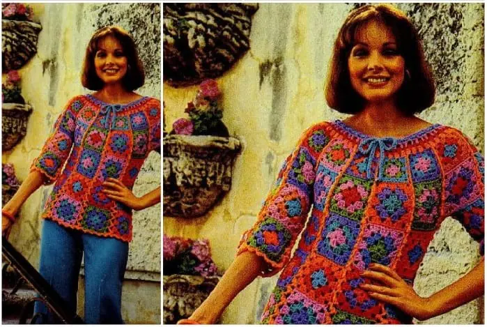 Vintage Crochet Pattern Patchwork Blouse 1 Vintage Crochet Pattern Patchwork Blouse