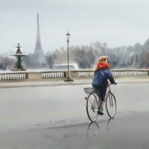 Crealandia - Handmade Marketplace 139 Paris watercolor painting of girl on bicycle by Anastasia Lobuz