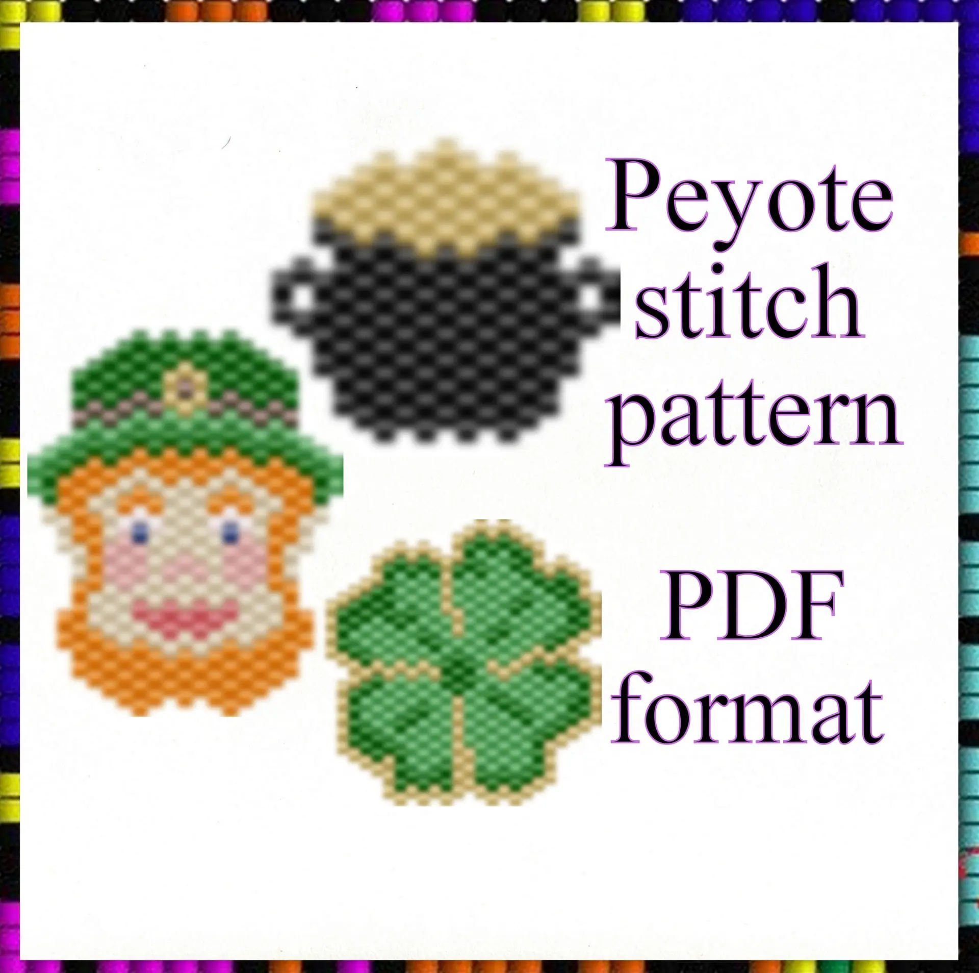 Bead peyote pattern Leprechaun Clover Pot of gold SET PDF file 1 Bead peyote pattern Leprechaun Clover Pot of gold