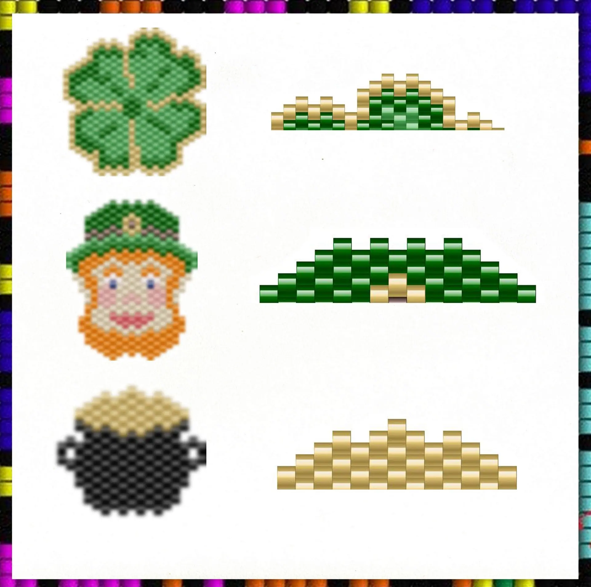 Bead peyote pattern Leprechaun Clover Pot of gold SET PDF file 2 Bead peyote pattern Leprechaun Clover Pot of gold