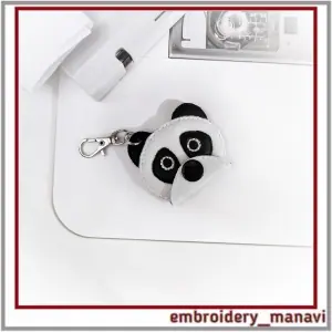 Keychain coin holder Panda, mini wallet in the hoop embroidery