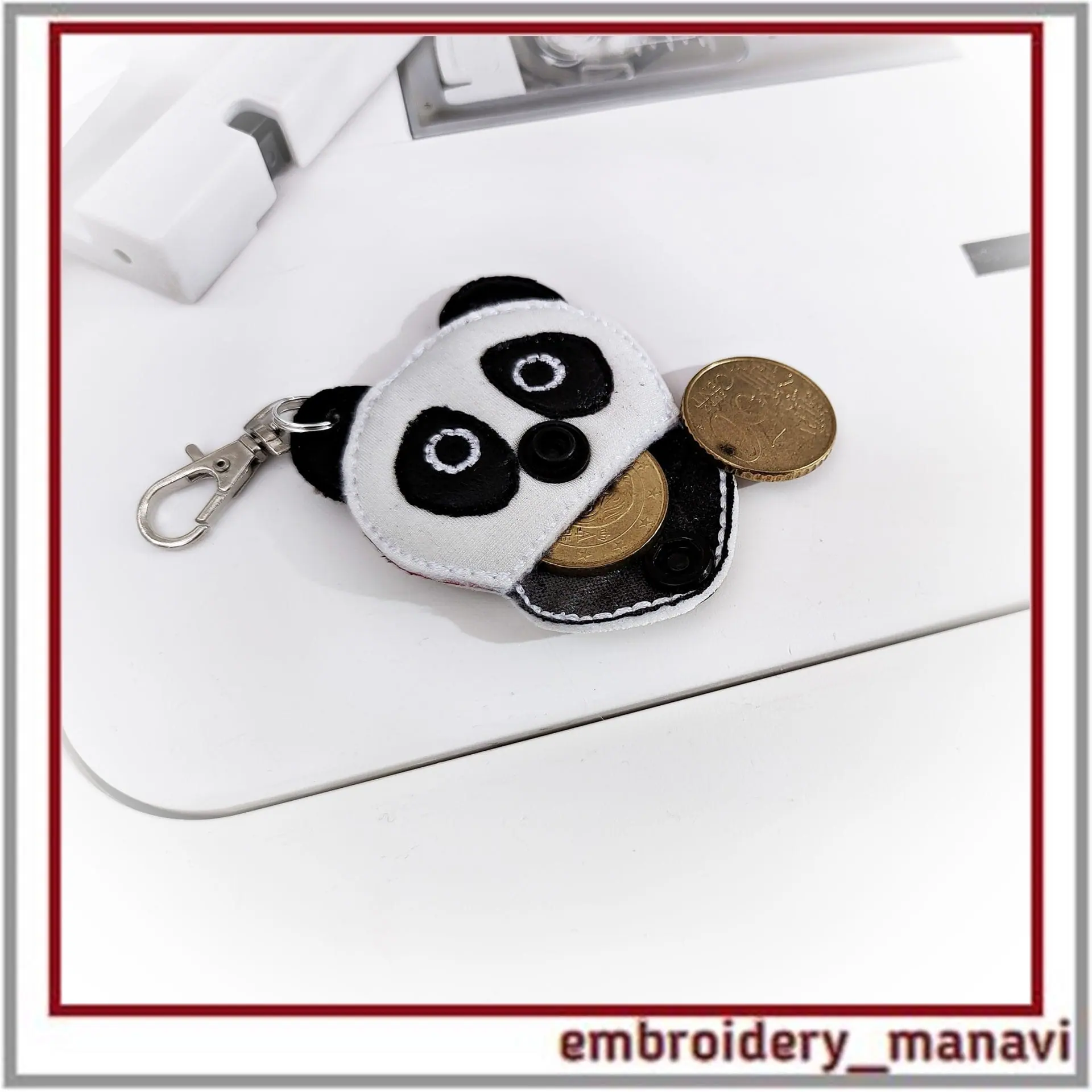 Keychain coin holder Panda, mini wallet in the hoop embroidery 3 Keychain coin holder Panda, mini wallet in the hoop embroidery - Image 3