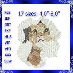 Cat Embroidery Design Instant Download Watching Cat