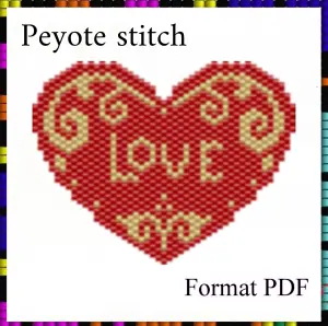 Peyote stitch pattern Valentine heart Love Beaded pendant PDF