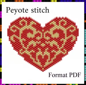 Peyote stitch pattern Valentine heart Love Beaded pendant PDF