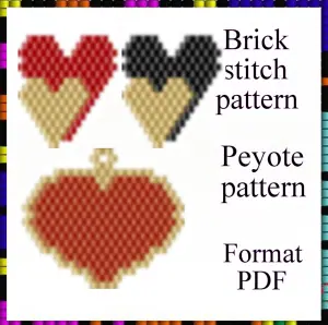 Brick stitch pattern Valentine's Day Heart Beaded pendant PDF file