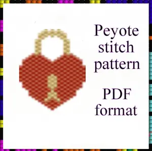 Brick stitch and peyote pattern Valentine's Day Key Heart Lock