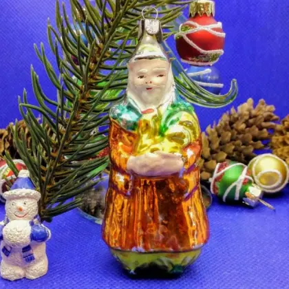 Vintage Glass Toy Santa Claus Man Magician. Antique Christmas Toy