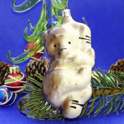 Soviet Antique Christmas Glass toy Bear. Xmas tree toy USSR