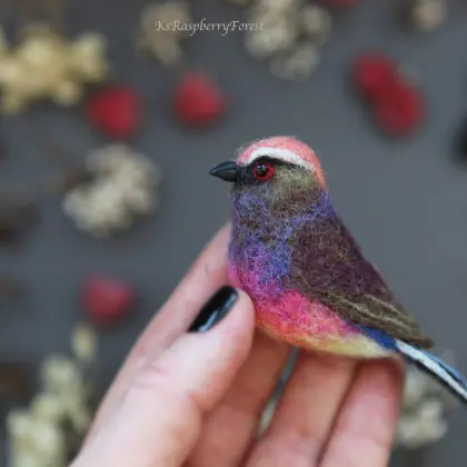 Bird brooch Needle felted bird brooch white-browed tit warbler