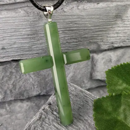 Green jade christian cross pendant religious spiritual jewelry.