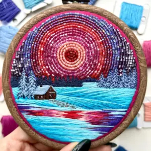 Celestial Glow, hand embroidered landscape