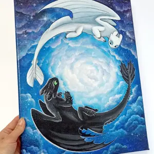 Artwork Night and Light fury. Acrylic painting.