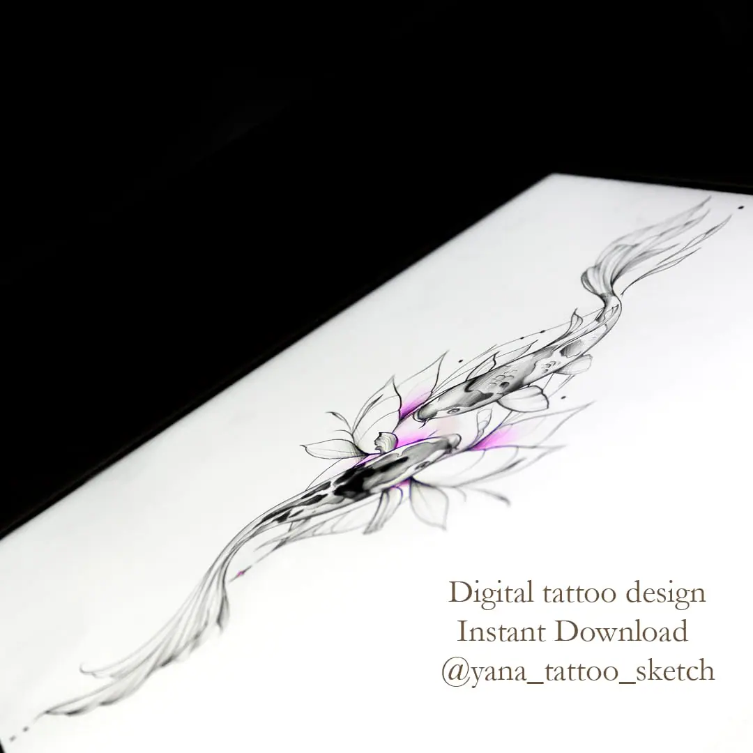 Koi Fish Tattoo Design Two Koi Fish Tattoo Stencil Idea Sketch - Crealandia, image size:1080x1080