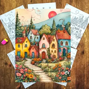 Landscapes with houses Coloring pages download