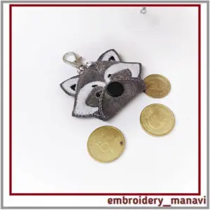 Keychain coin holder, mini wallet in the hoop machine embroidery