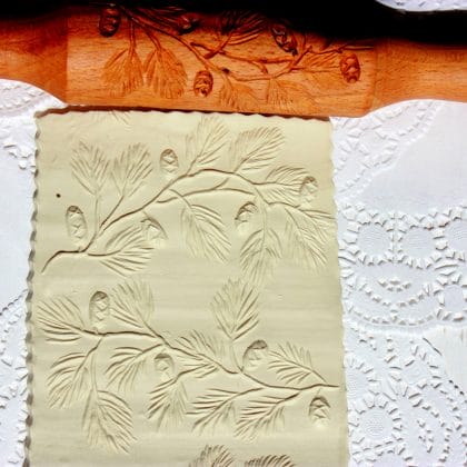 rolling pin with a pattern of spruce, pine, dough rolling pins