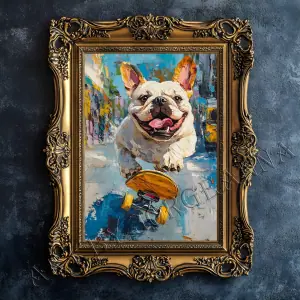 French Bulldog Skateboarding Digital Wall Art, Dog Abstract Art