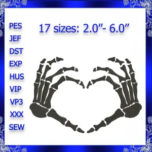Skeleton Heart Embroidery Heart Hands Embroidery