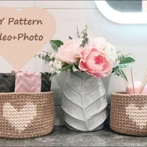 Crochet basket with heart PDF patter and video