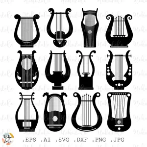 Lyre Svg Silhouette Cricut Stencil Template Dxf Cutting files Clipart Png