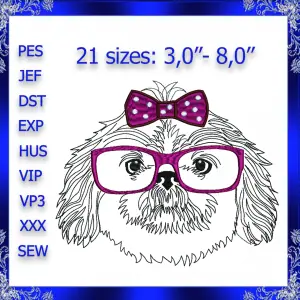 Dog glasses machine embroidery design Instant Download
