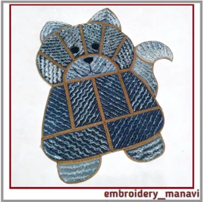 ITH embroidery design rug made of patches of chenille Cat.