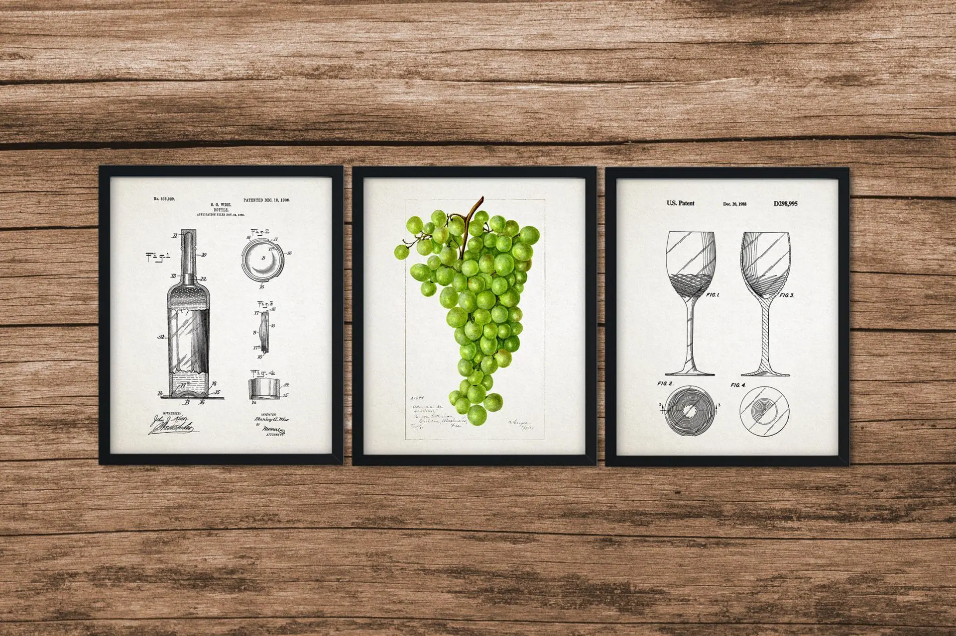 Wine Patent Print Set of 3, instant download