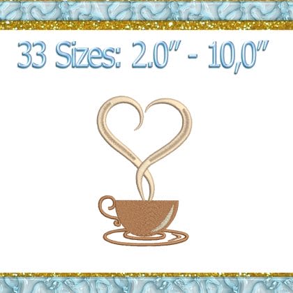 Heart Coffee Lover embroidery design